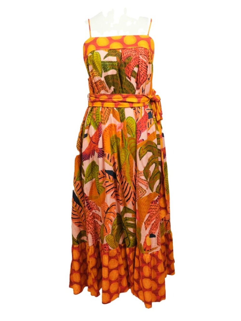 FARM Rio Pink Orange Green Leaf-Print Strapless Maxi Dress - Picture 10 of 10